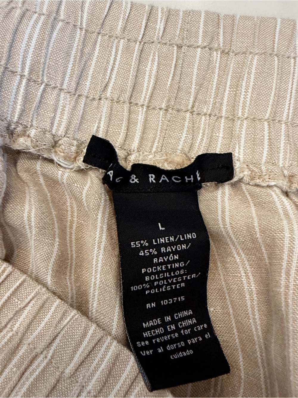 Zac & Rachel Linen Blend Striped Wide Leg Pants Beige Size L - Picture 5 of 6